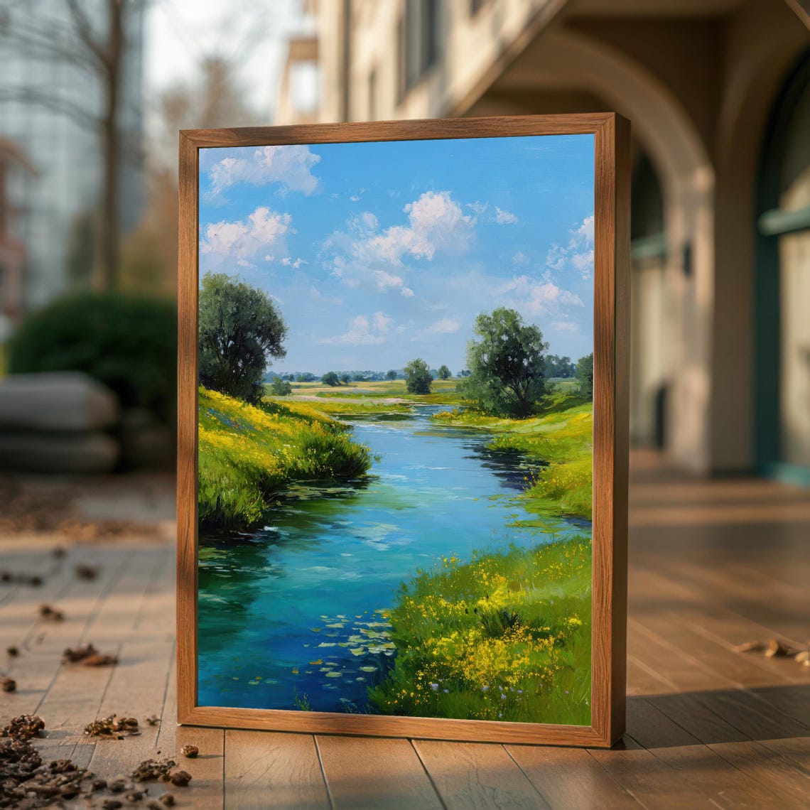 Tranquil River Meadow Summer Wildflowers Blue Water Art Poster