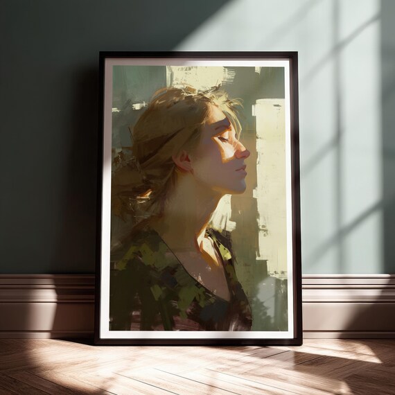 Woman In Soft Window Light Profile Portrait Warm Painterly Wall Art