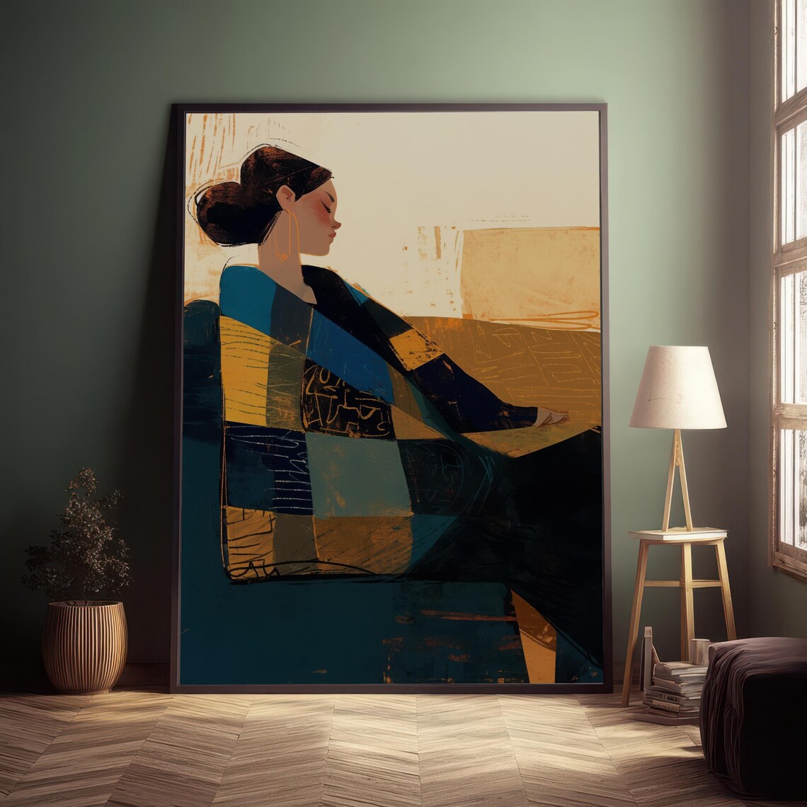 Cozy Retreat Woman With Patchwork Blanket, Illustration - Image 4