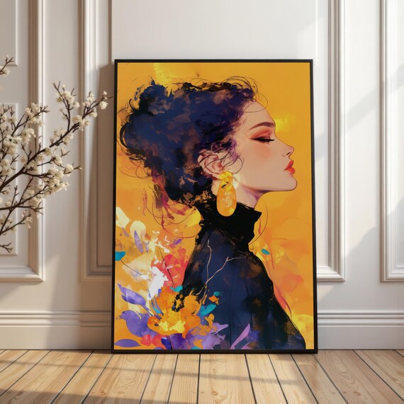 Expressive Female Portrait Art Print Vibrant Orange Painterly Wall Decor Abstract Artistic Modern