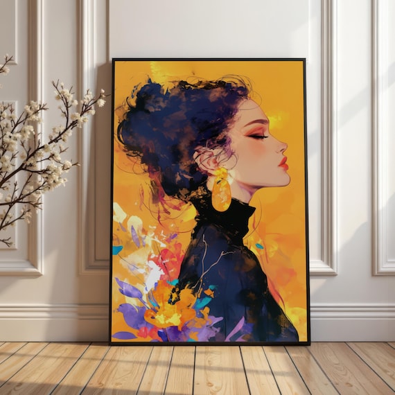 Expressive Female Portrait Vibrant Orange Painterly Art Poster