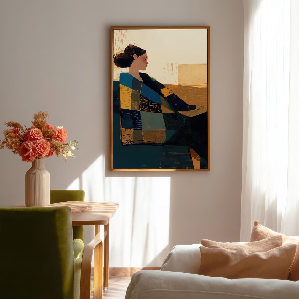 Cozy Retreat Woman With Patchwork Blanket, Illustration - Image 5