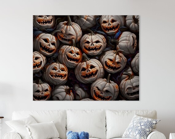 Pumpkin Face Art Wall Various Sizes Instant Ai Gen Halloween Friendly Scary Pumpkins Holidays