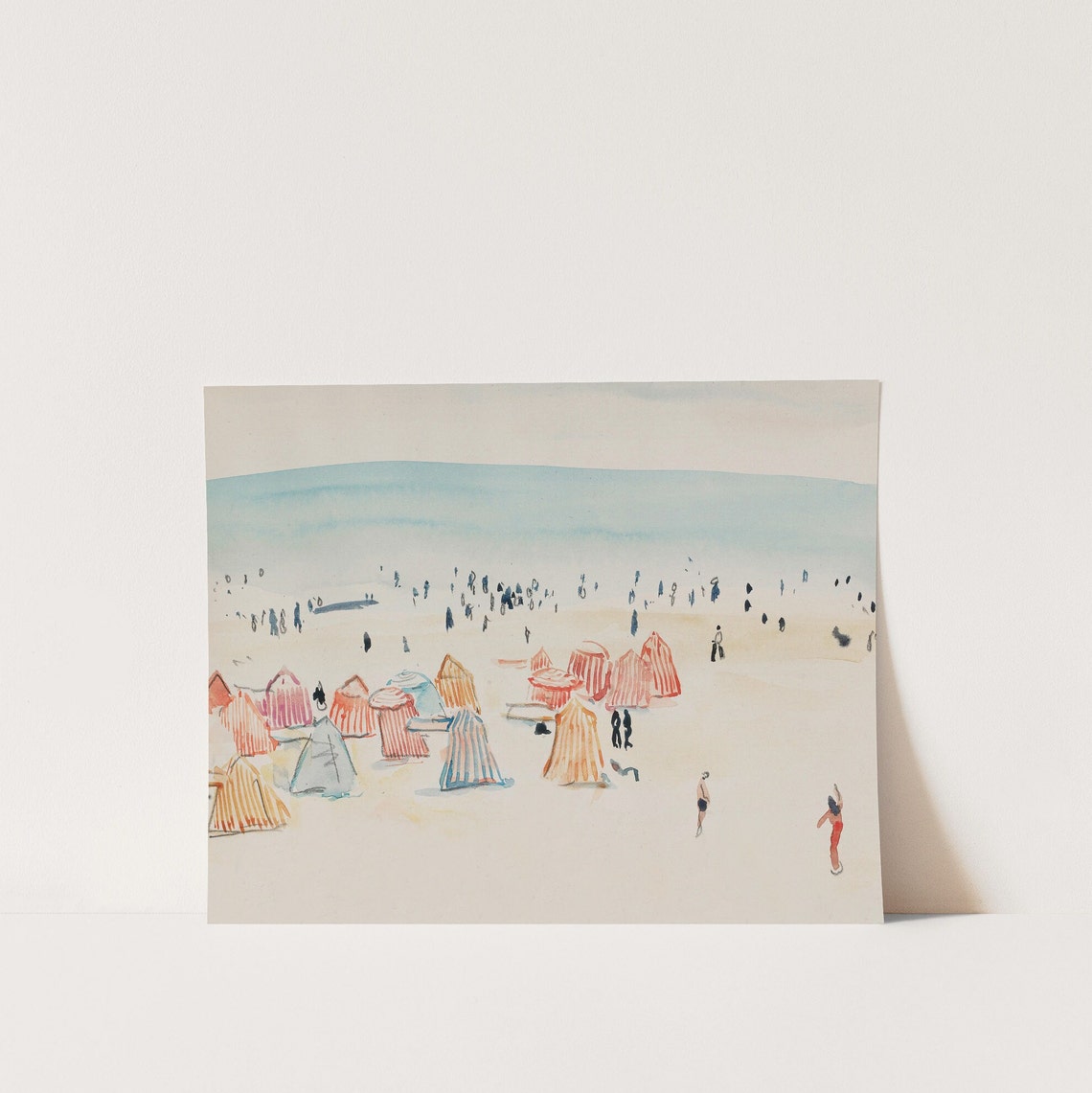 Striped Beach Tents Minimal Watercolor Sunny Coastline Poster - Image 4