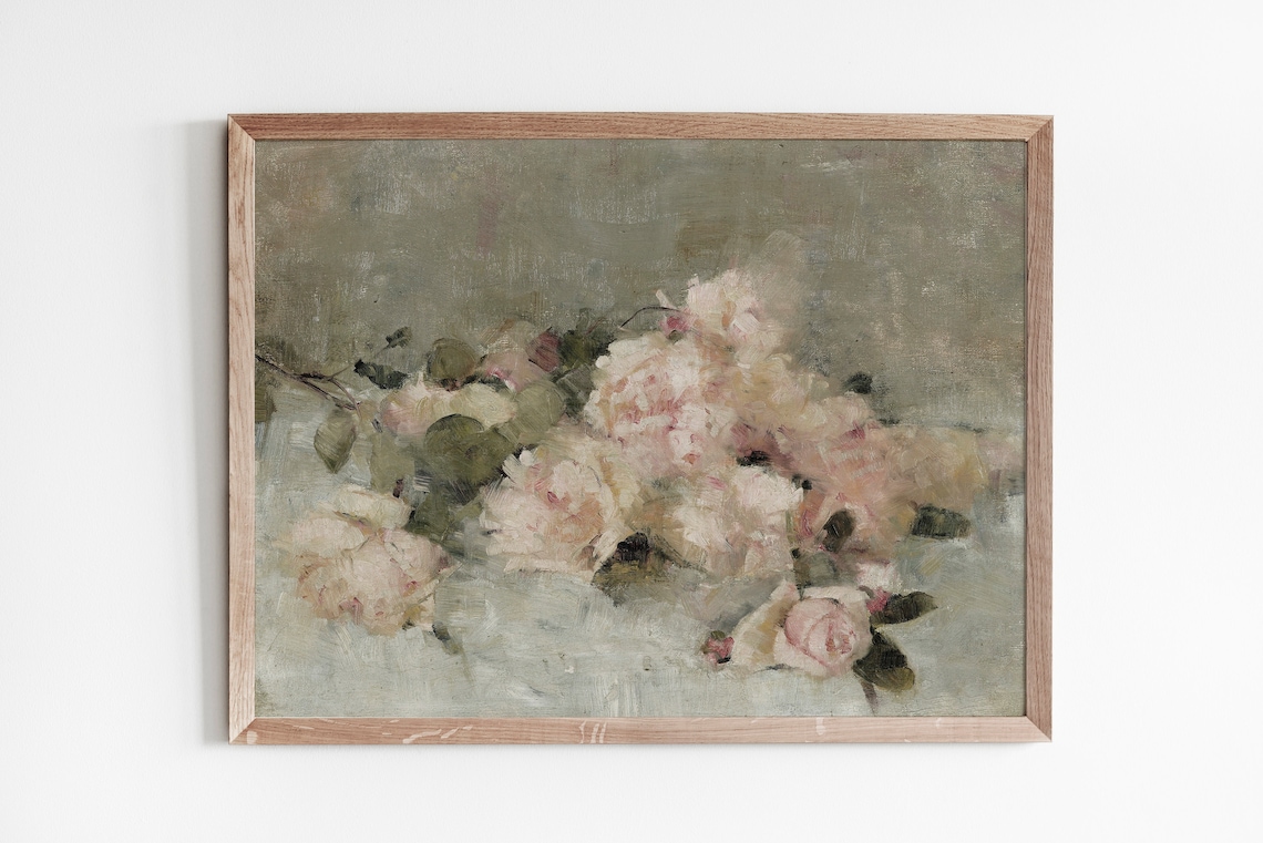 Vintage Rose Painting Art Print, Still Life Roses