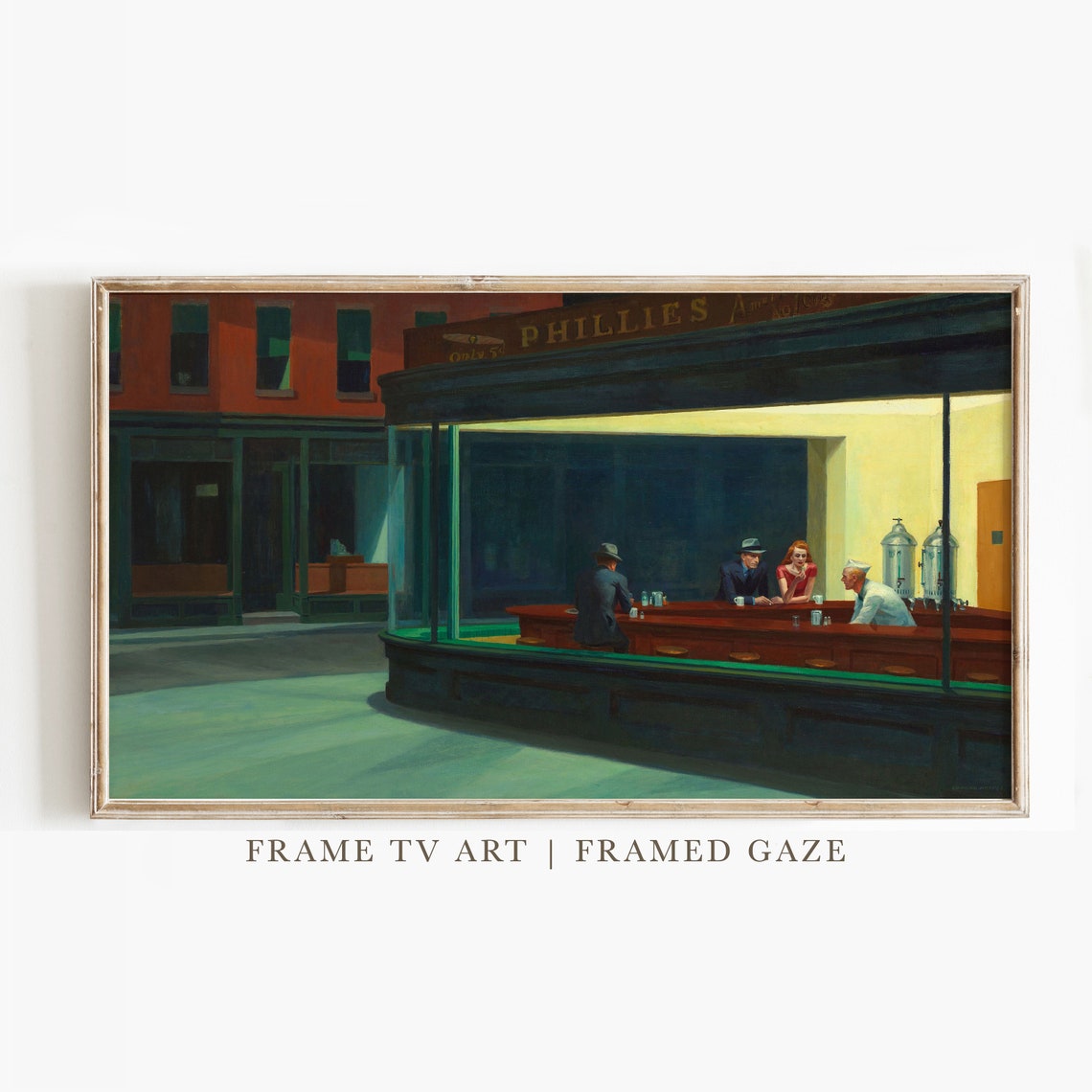 Edward Hopper Nighthawks Night Diner City Scene Frame TV Art Poster