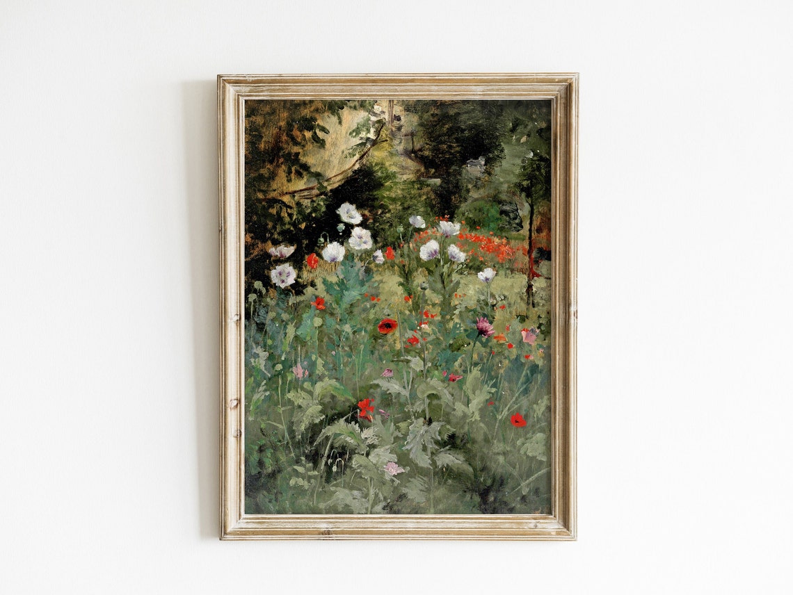 Red White Poppy Flower Garden Lush Impressionist Floral Poster - Image 4