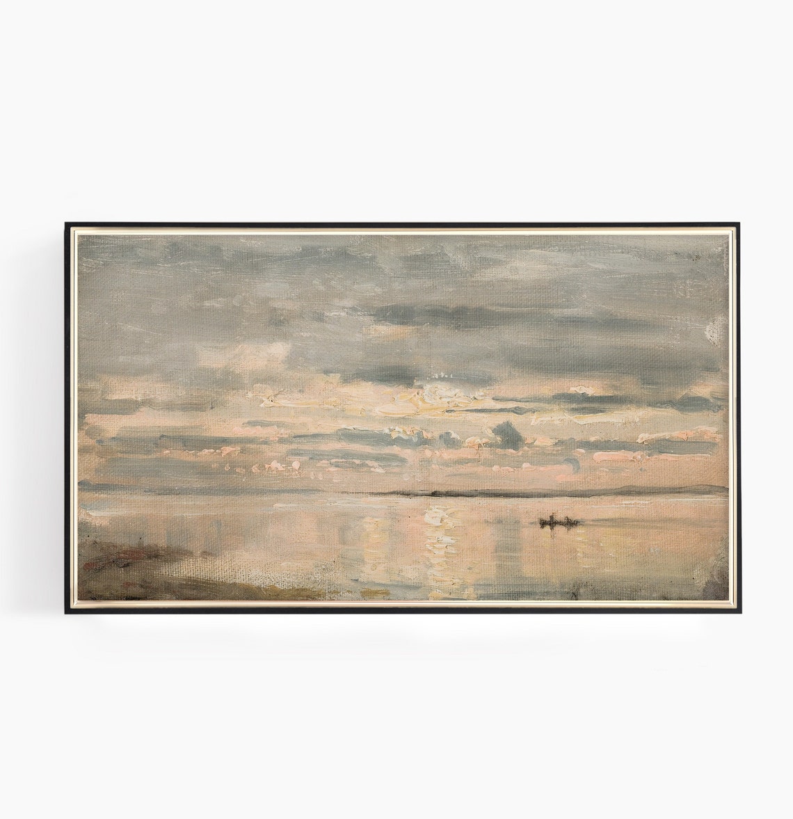 Sunset Lake Small Boat Blush Clouds Golden Reflections Poster - Image 4