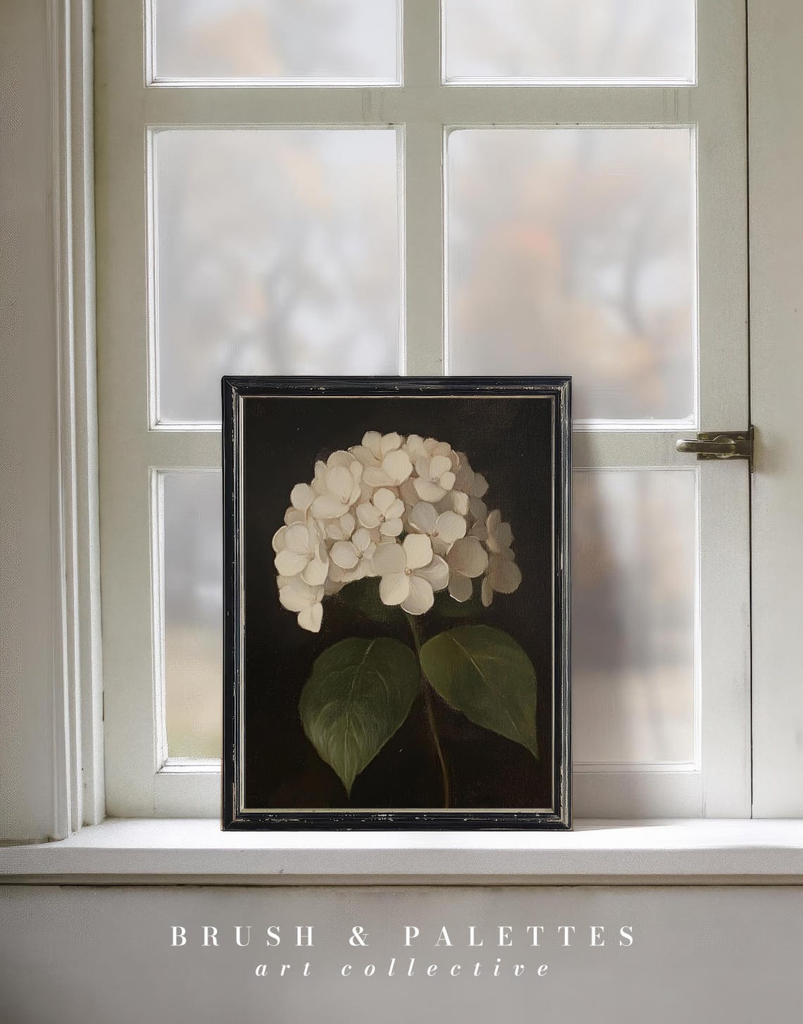 White Hydrangea Bloom On Dark Moody Botanical Flower Art Poster - Image 3