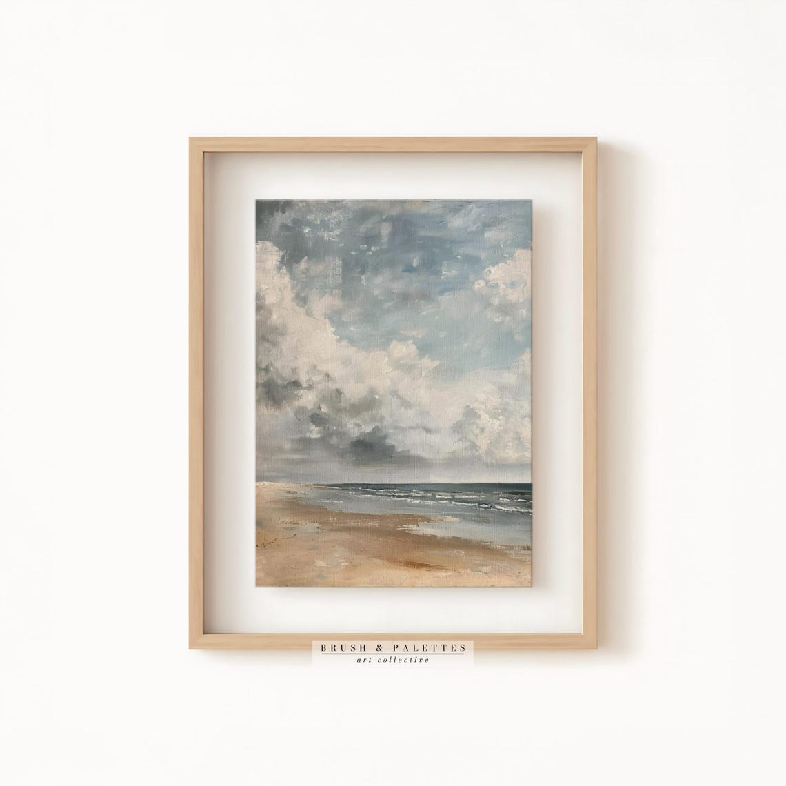 Beach Dramatic Cloudy Sky Blue Gray Waves Coastal Scene Poster - Image 2