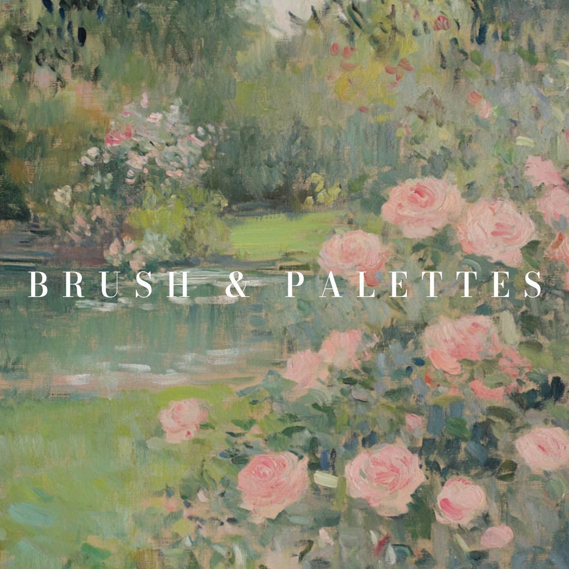 Rose Garden Pond Pink Roses Impressionist Lush Floral Landscape Poster - Image 3