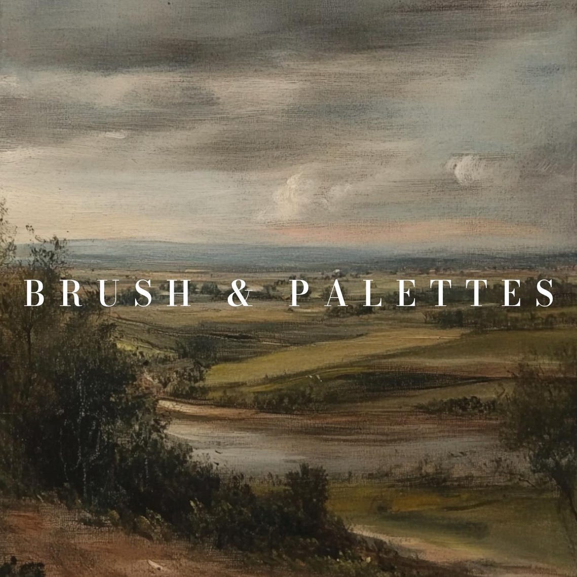 Stormy Sky Countryside Earthy Tones Rustic Landscape Painting Poster - Image 3