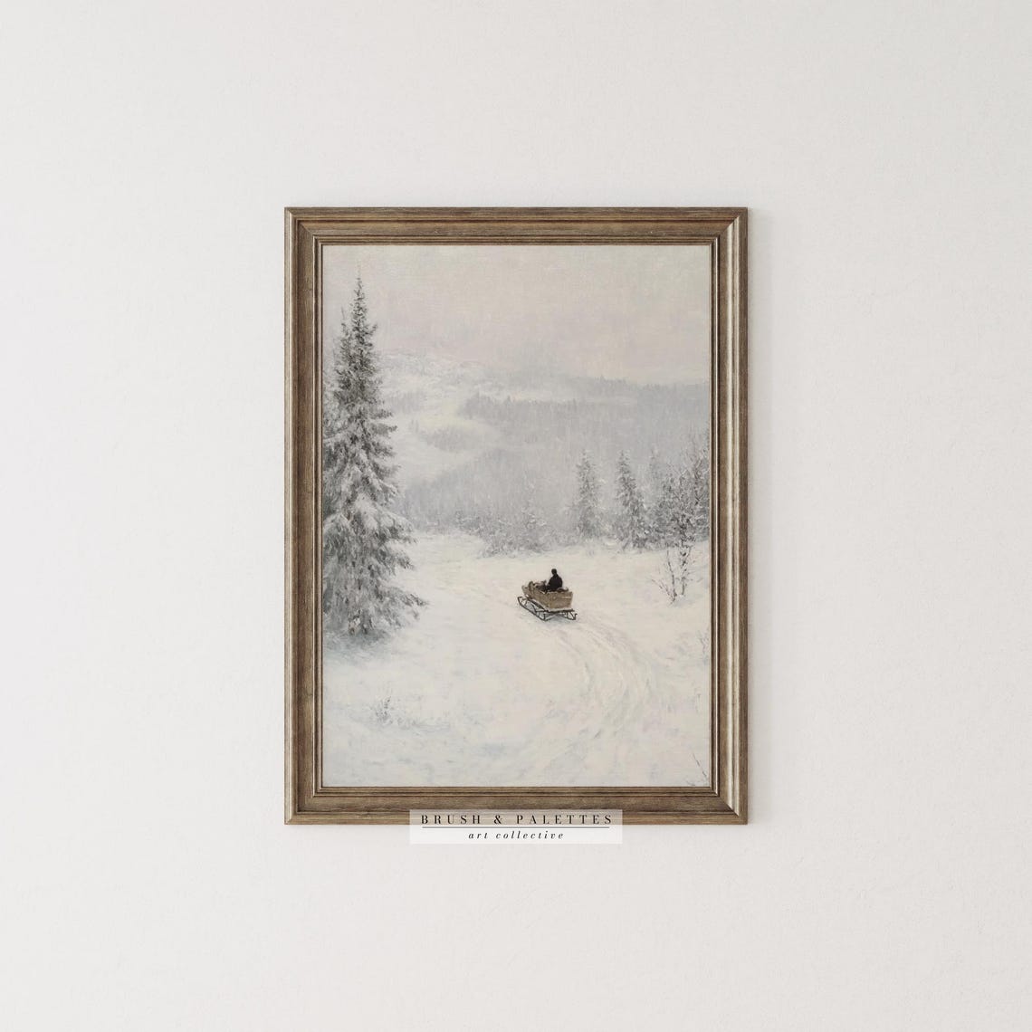 Horse Drawn Sleigh Snowy Forest Magical Winter Scene Painting Print - Image 2