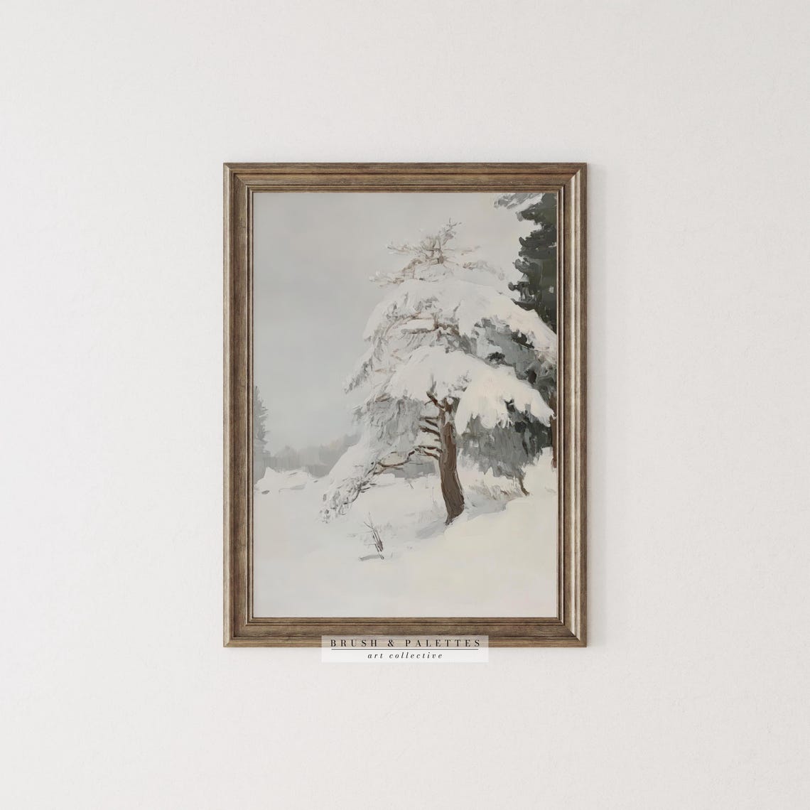 Snow Covered Pine Tree Soft Watercolor Winter Nature Art Print - Image 3