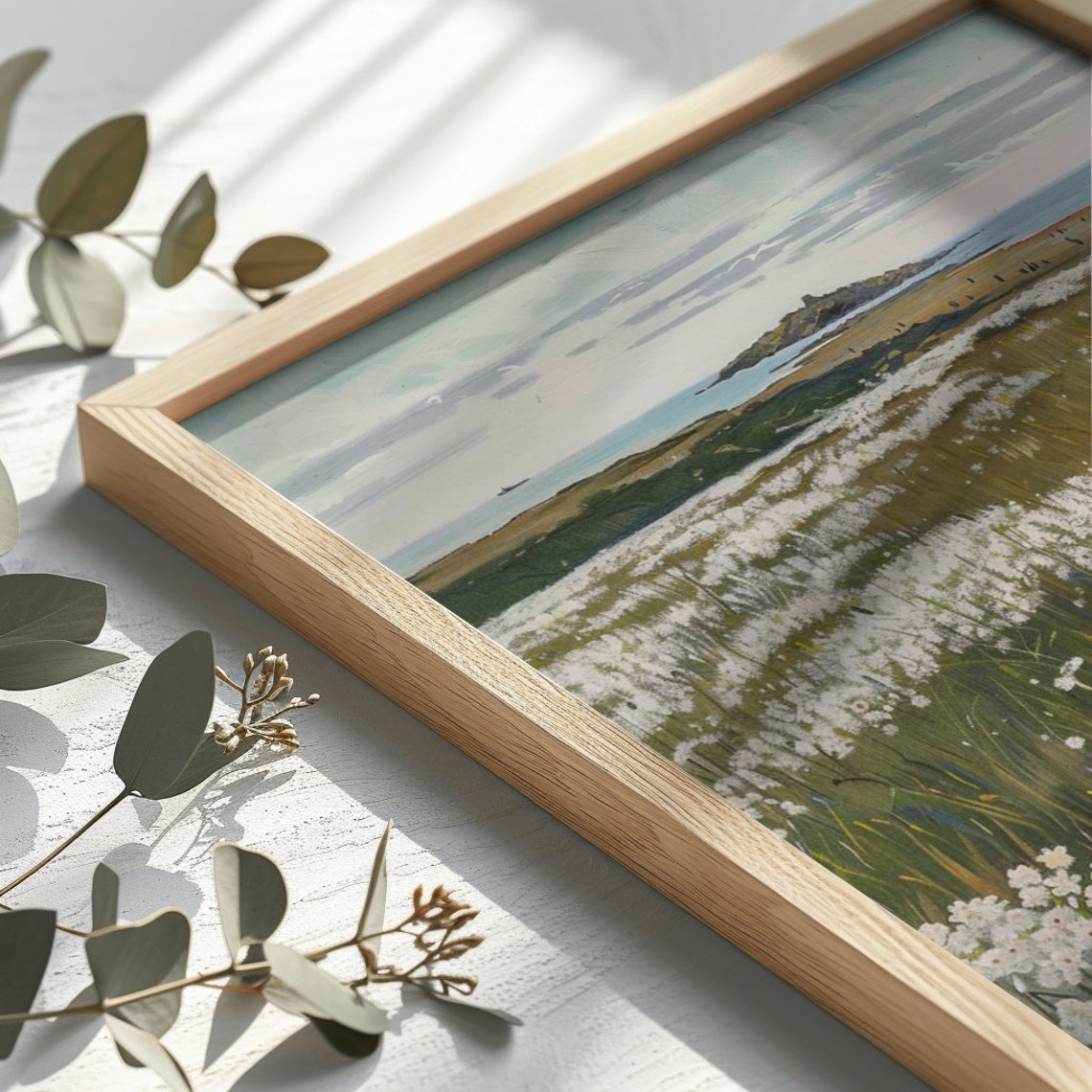 Coastal Wildflower Meadow Sea Island Distant View Landscape Poster - Image 3