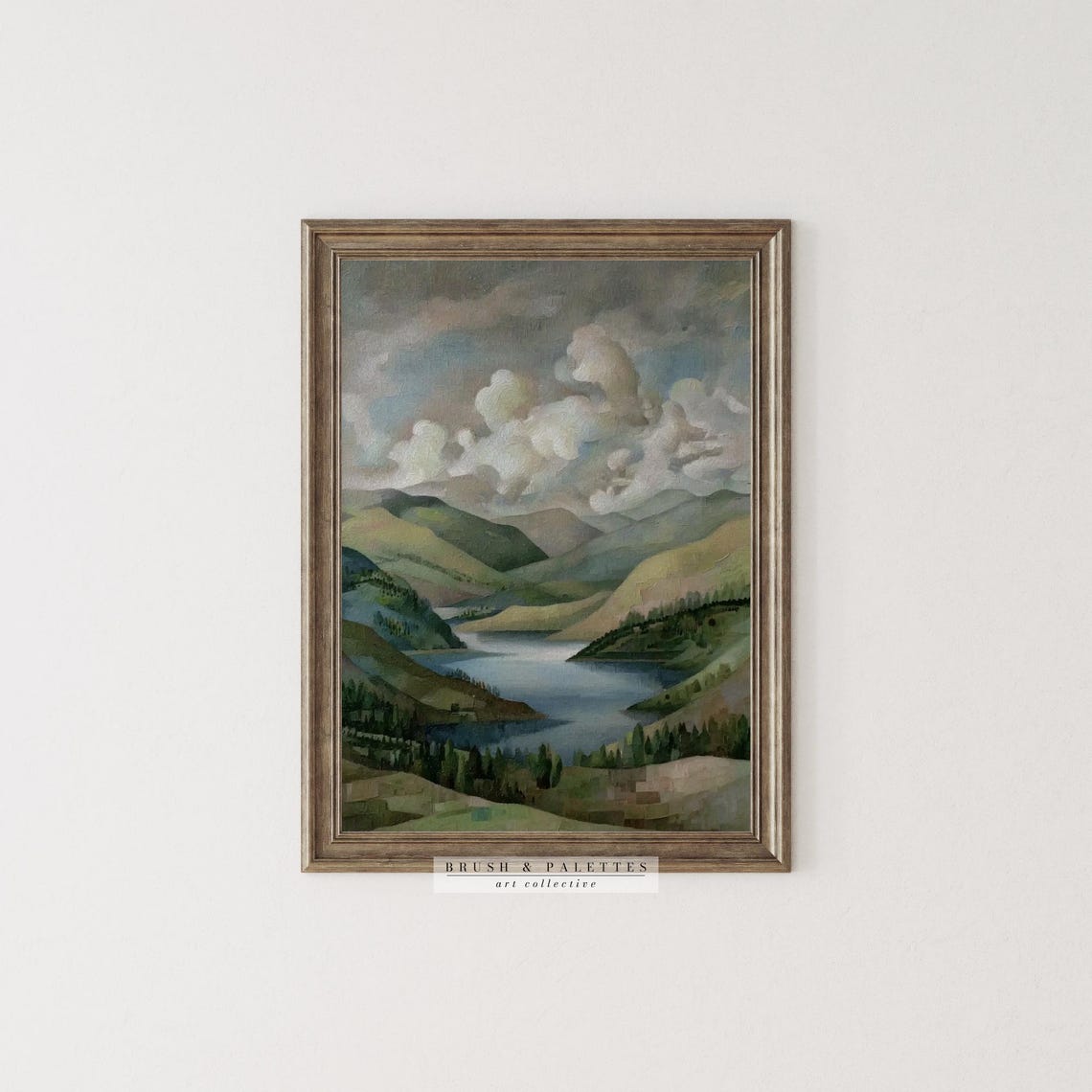 Stylized Geometric Mountain Lake Modern Abstract Landscape Poster - Image 3