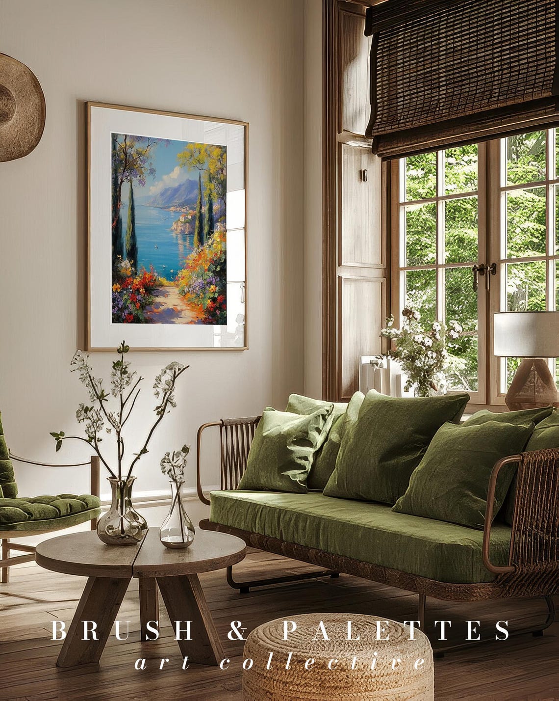 Mediterranean Garden Path Overlooking The Sea Cypress Floral Poster - Image 3