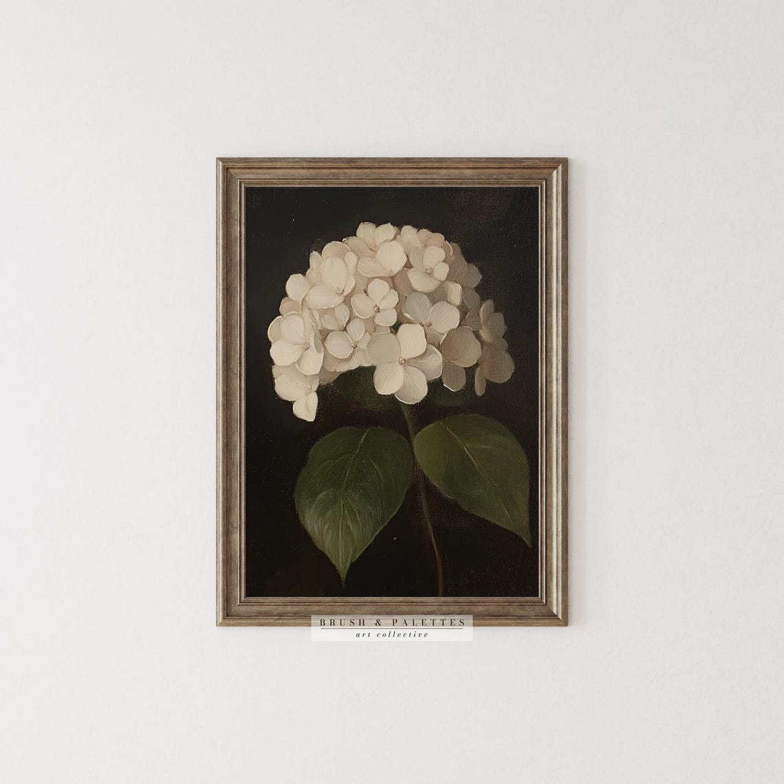 White Hydrangea Bloom On Dark Moody Botanical Flower Art Poster - Image 2