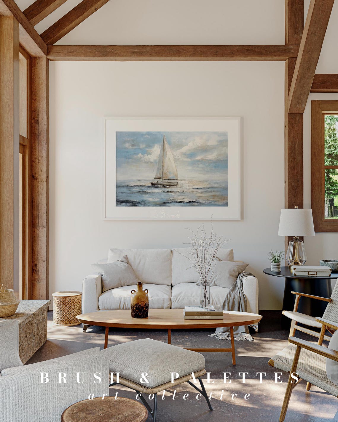 White Sailboat On Calm Blue Sea Impressionist Coastal Sailing Poster - Image 2