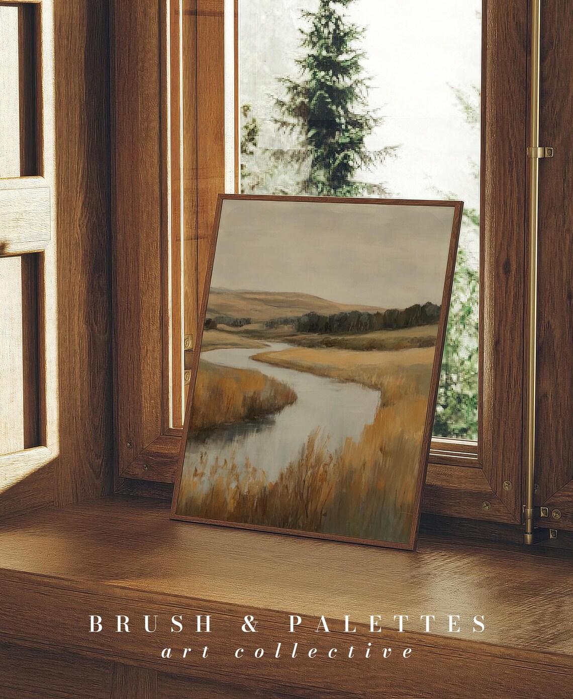 Winding River Through Golden Autumn Marsh Quiet Landscape Print - Image 3