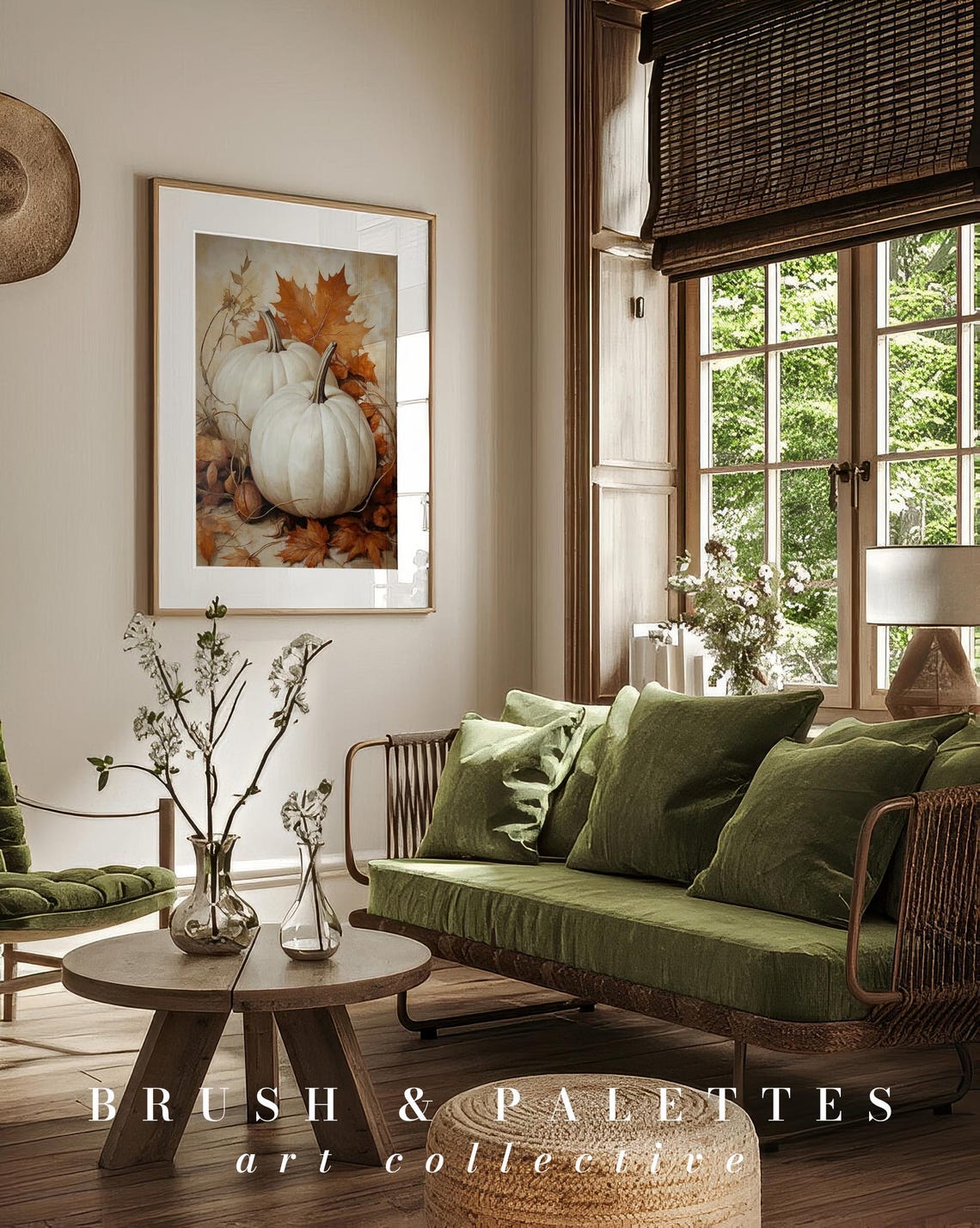 White Pumpkins With Autumn Leaves Fall Harvest Still Life Poster - Image 3