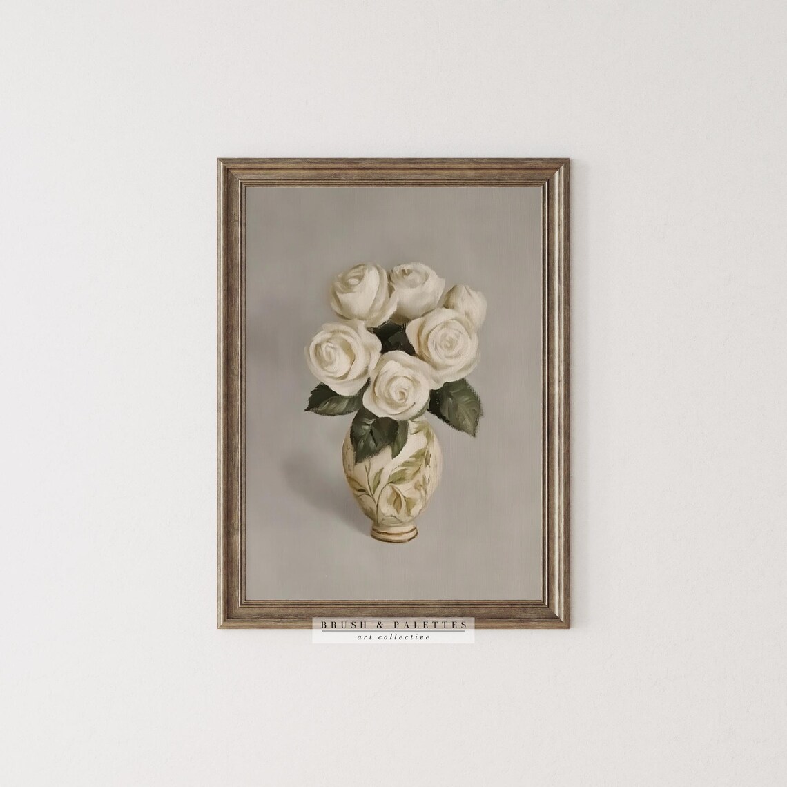 White Roses Vintage Porcelain Vase Classic Floral Still Life Poster - Image 3