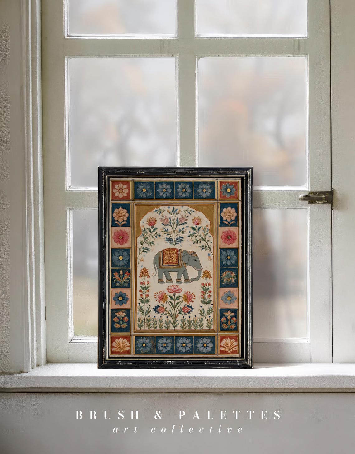 Mughal Elephant Wall Art Print Miniature Painting Decor Royal Folk For Ethnic Bohemian Eclectic Homes - Image 2