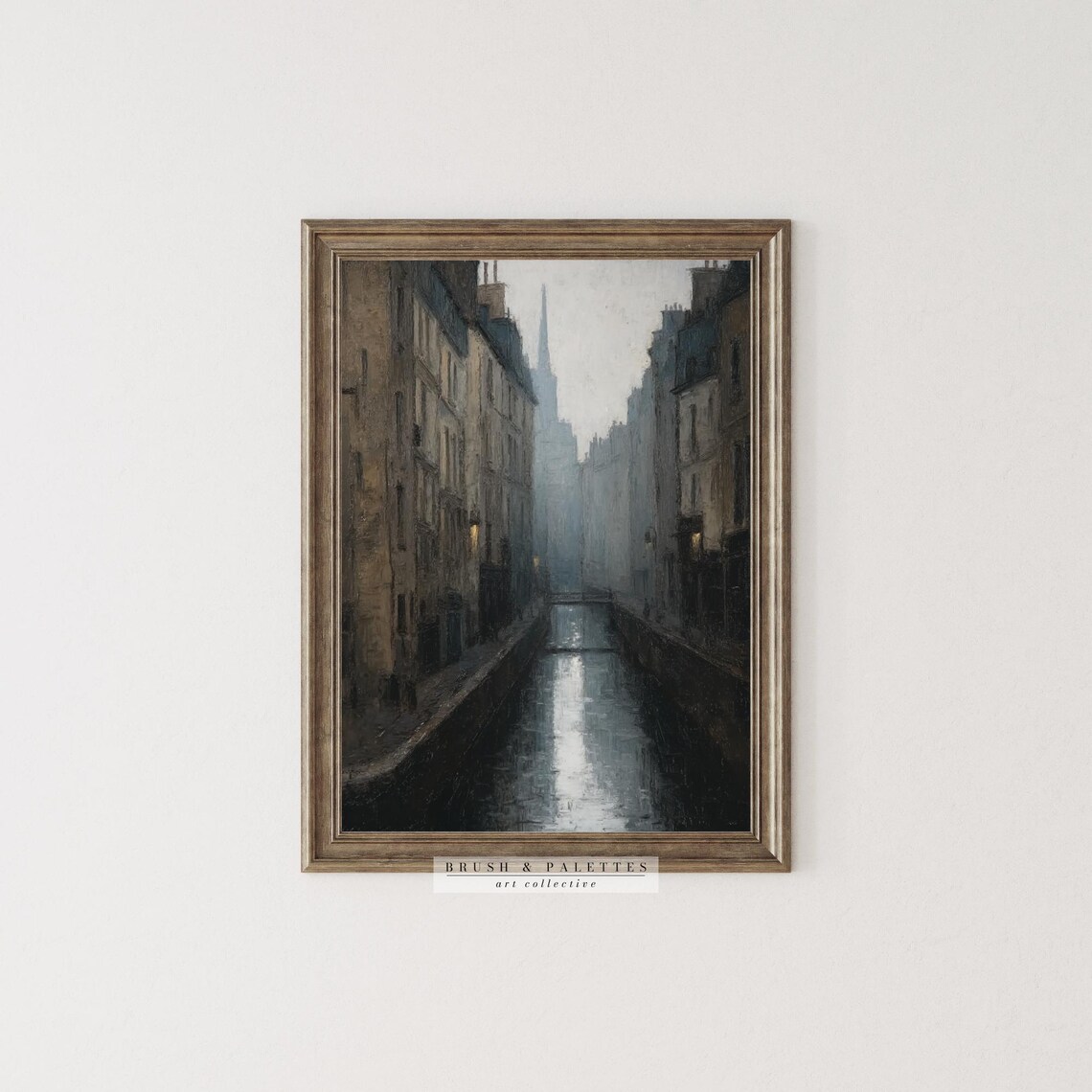 Moody Dark Canal Cityscape Night Oil Painting Dark Academia Poster - Image 3