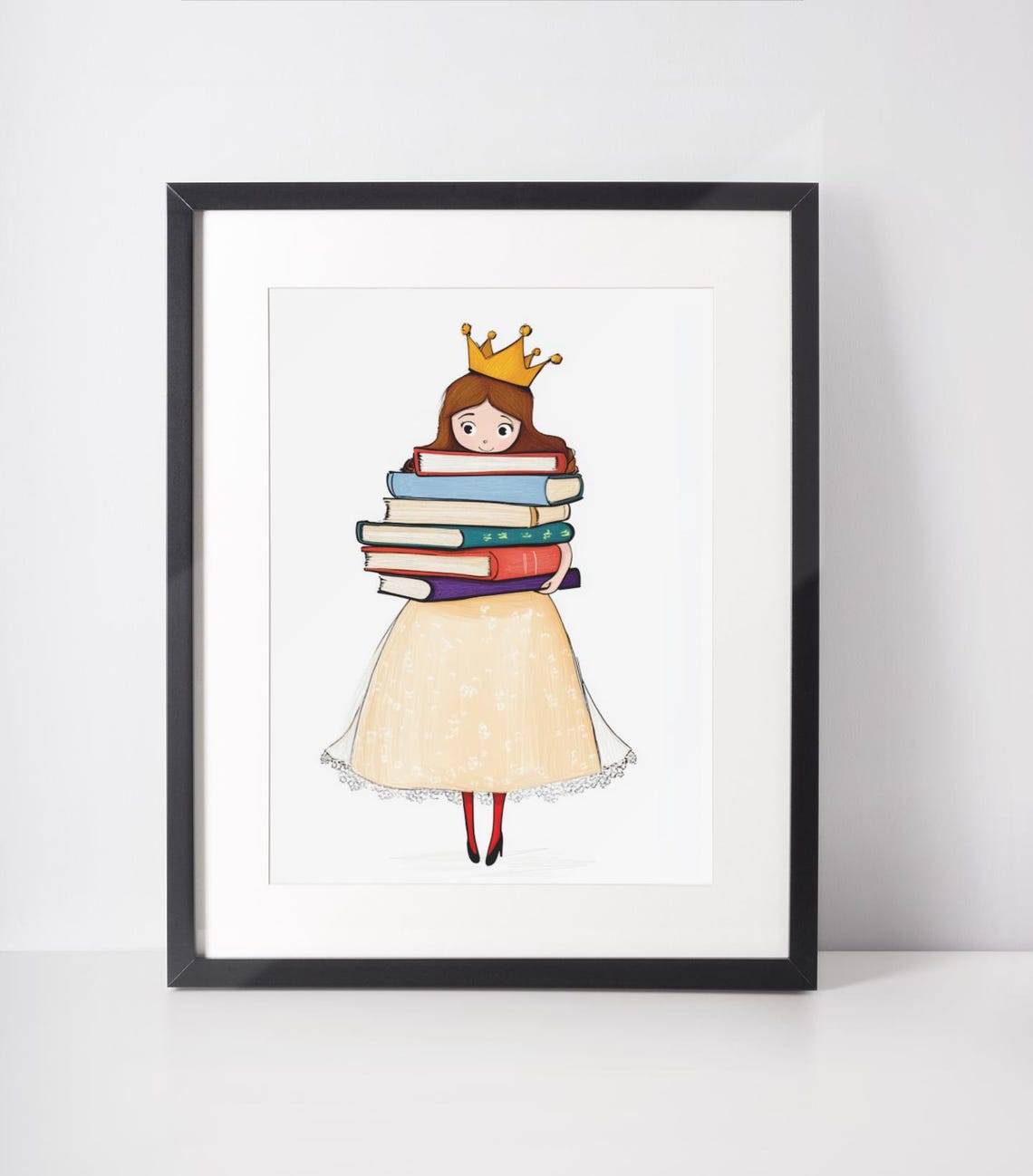 Little Princess With Golden Crown Holding Books Kids Room Poster