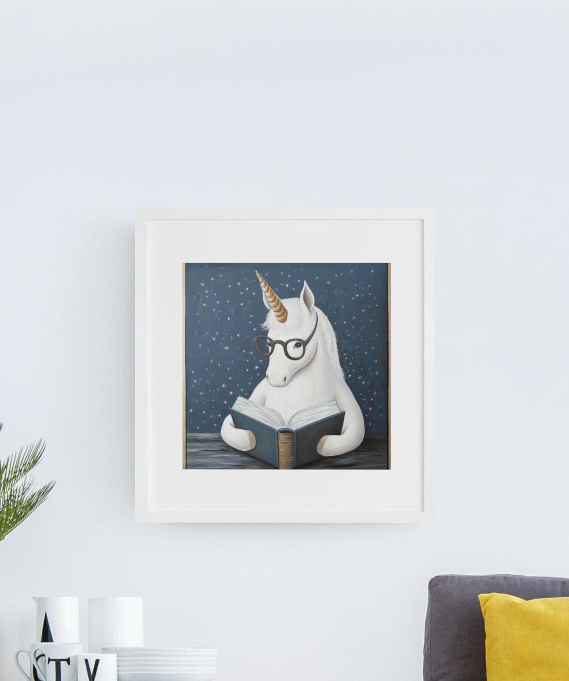 Bookish Unicorn with Glasses Reading a Book Starry Night Poster - Image 3
