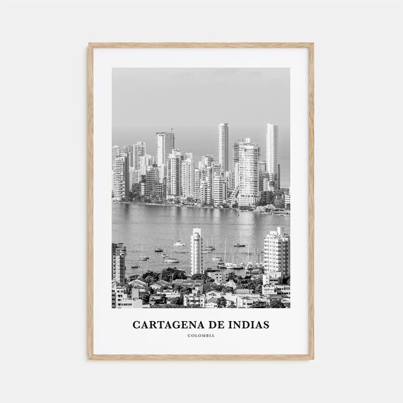 Cartagena de Indias Colombia Bay Skyline Black White Travel Poster