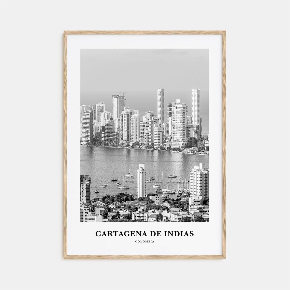 Cartagena de Indias Colombia Bay Skyline Black White Travel Poster