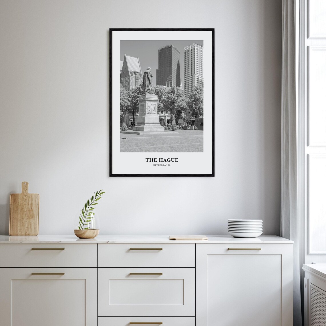 The Hague Historic City Square Statue Black and White Travel Poster - Image 2