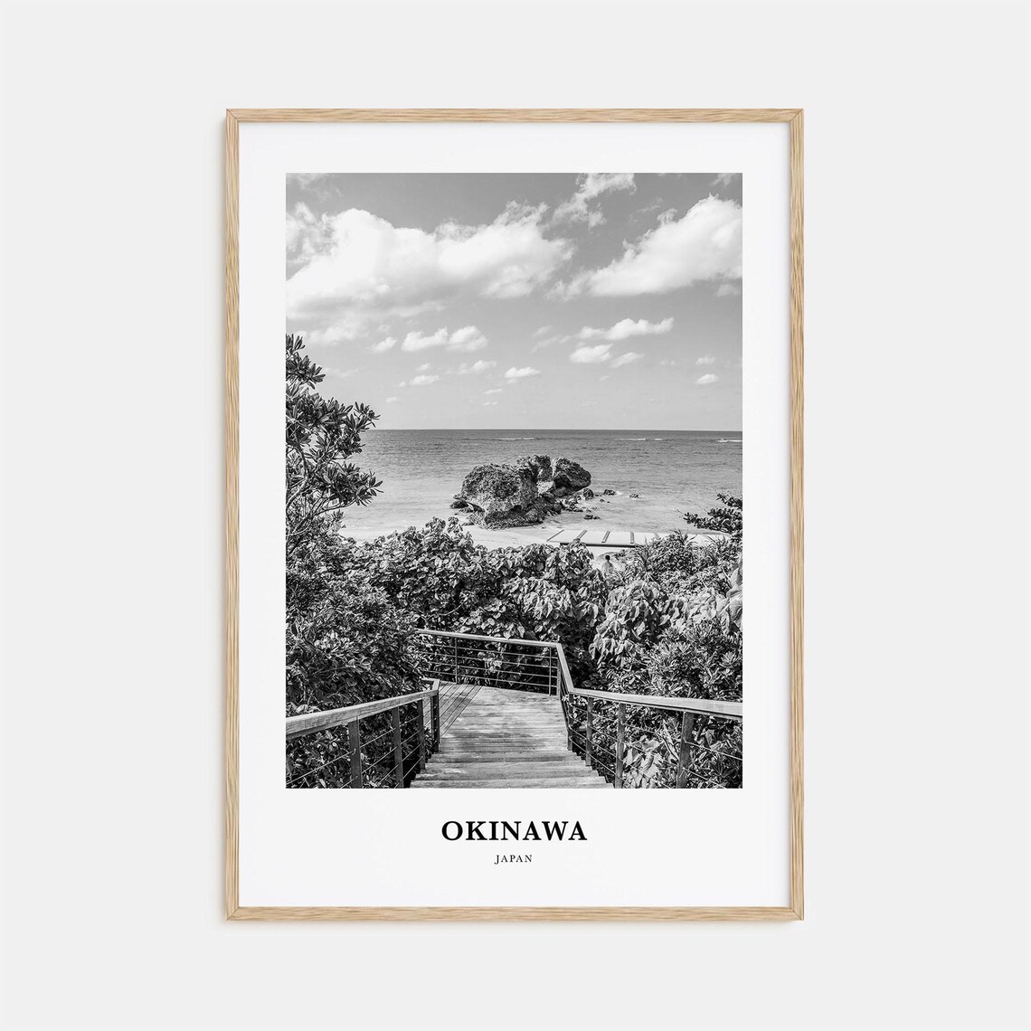 Okinawa Japan Stairway down to Rocky Beach Coastline Photo Poster