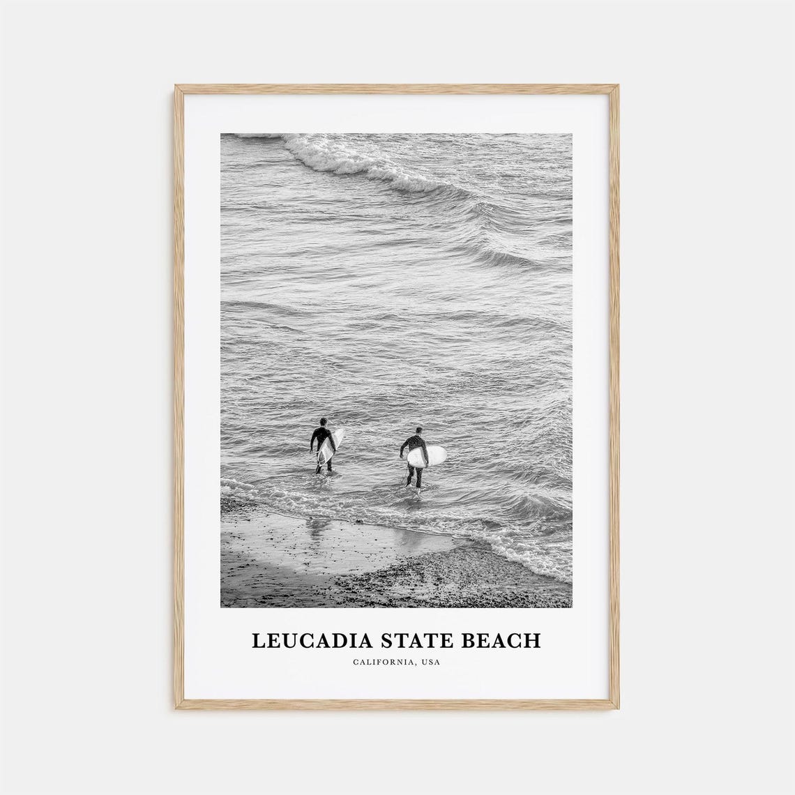 Leucadia State Beach Two Surfers Wading Black and White Poster
