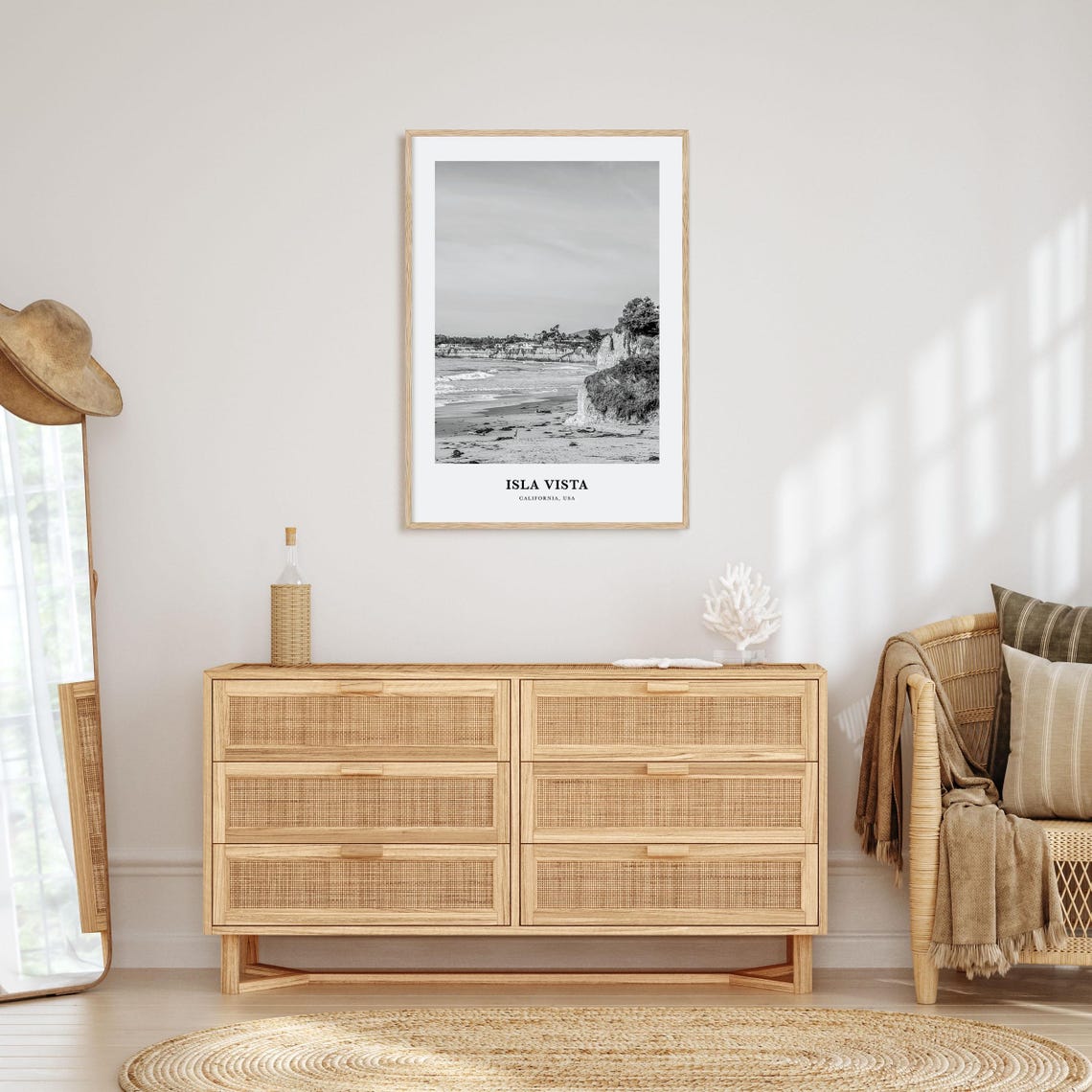 Isla Vista California Black and White Cliff Beach Surf Poster - Image 3