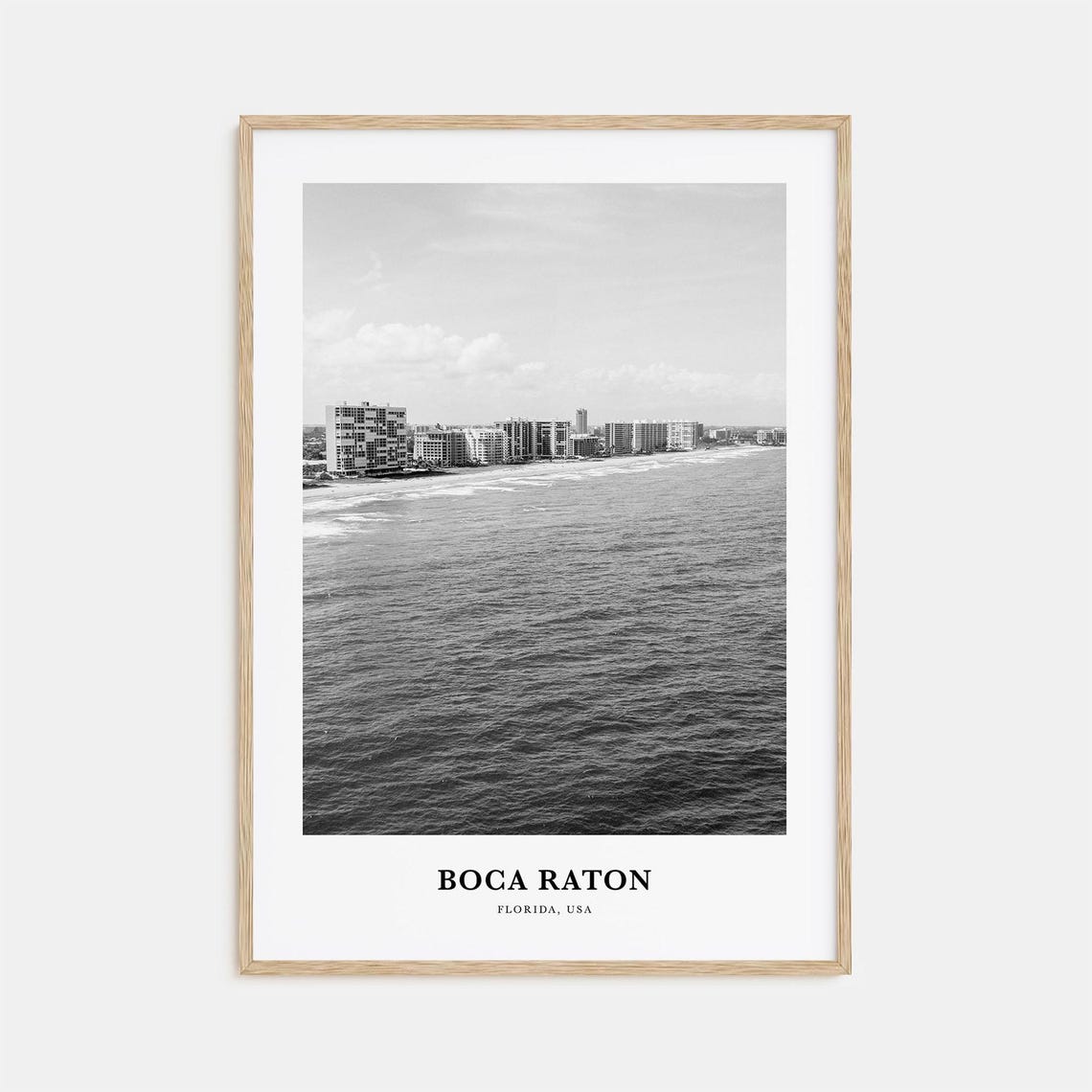 Boca Raton Florida Beach Skyline Aerial View Black and White Poster