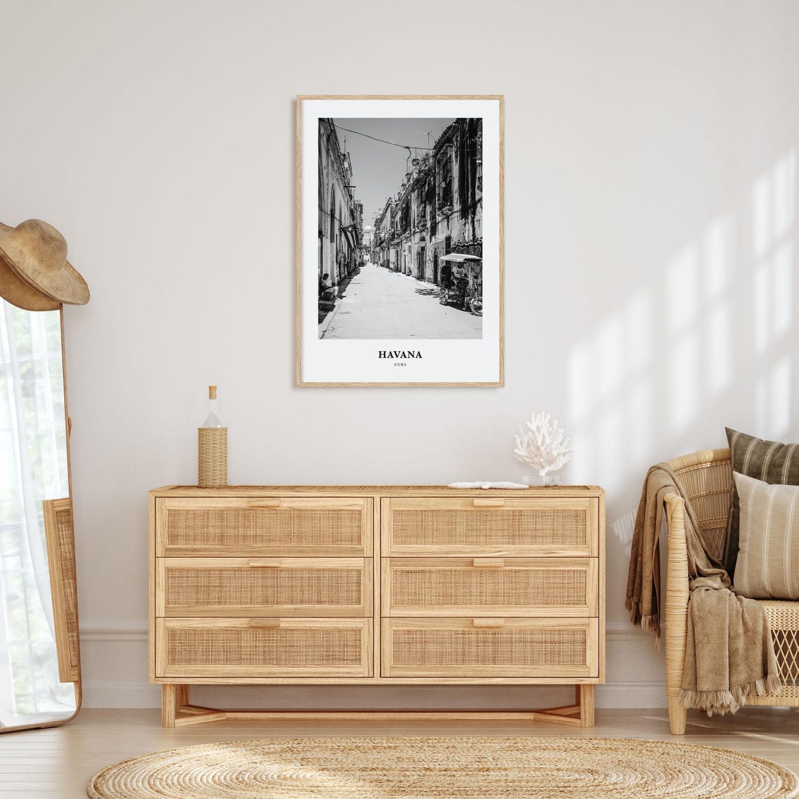 Havana Cuba Old Town Street Colonial Buildings Black and White Poster - Image 3