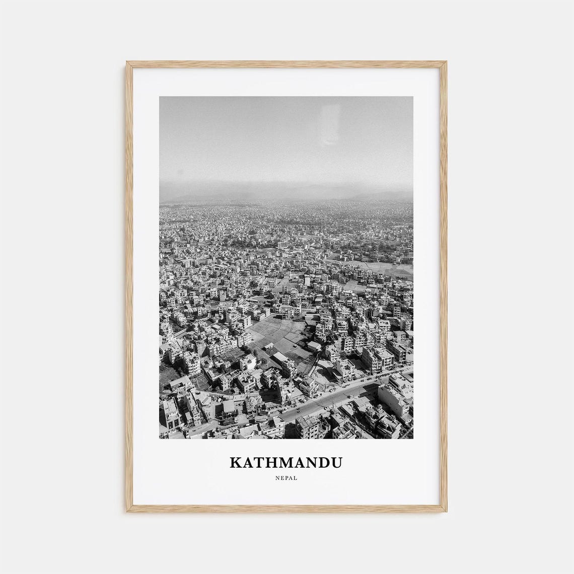 Kathmandu Nepal Black and White Sprawling Aerial Cityscape Poster