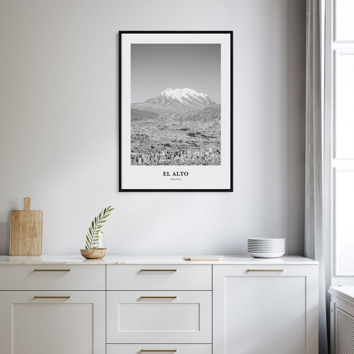 El Alto Bolivia Illimani Snow Peak Over City Black White Poster - Image 2