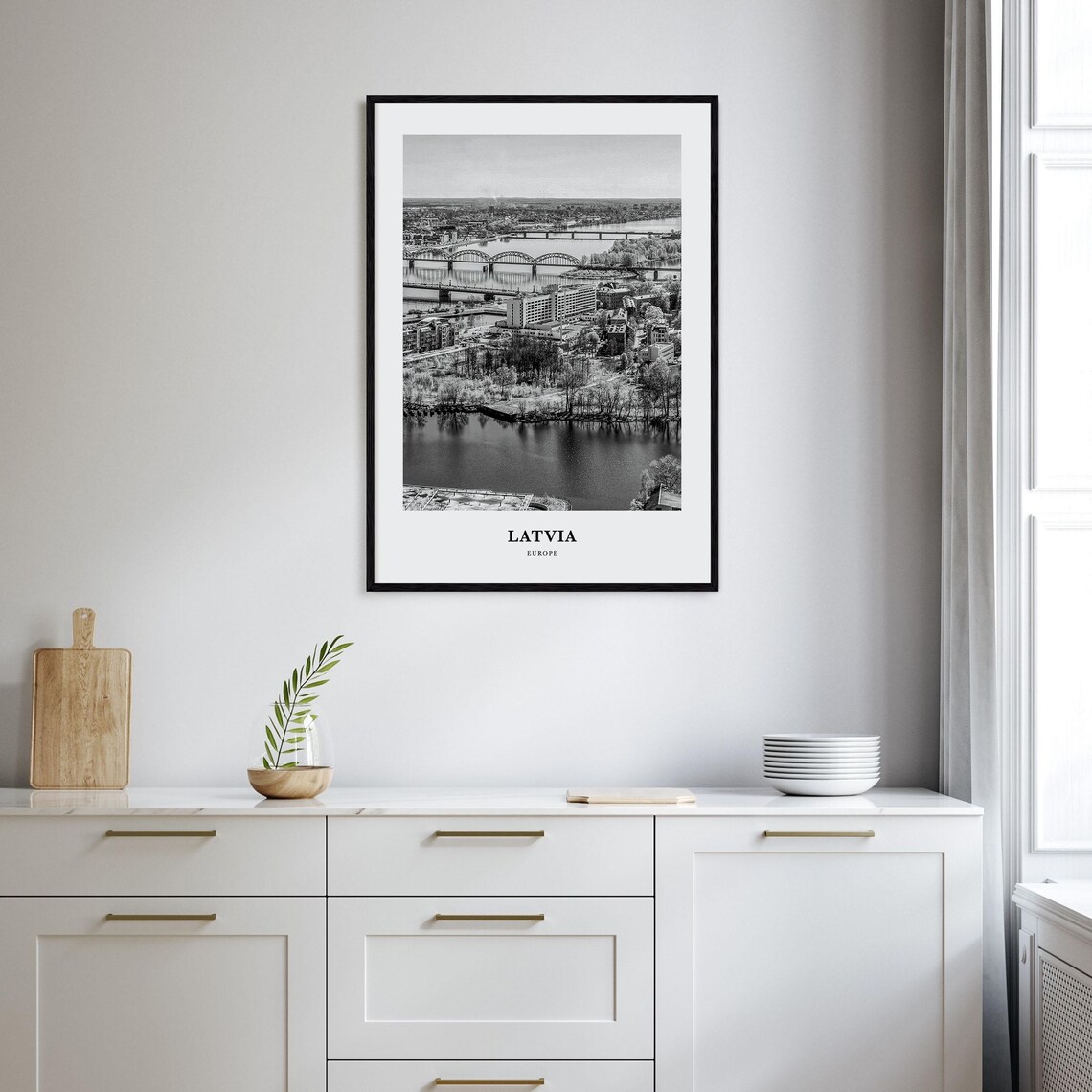 Latvia Europe River Bridges City Aerial Black And White Travel Poster - Image 2