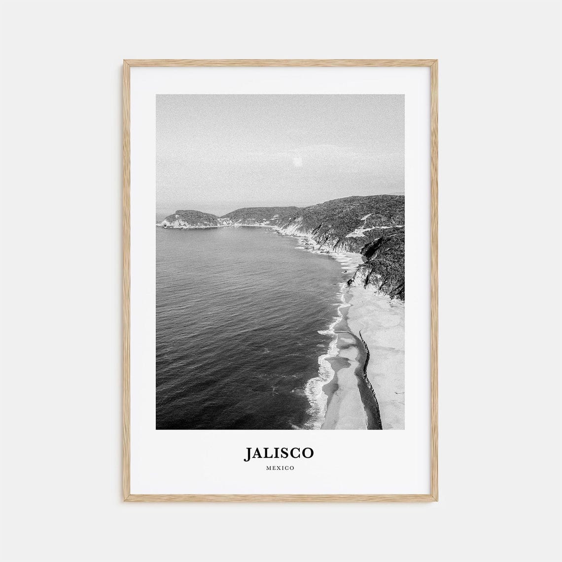 Jalisco Mexico Aerial Coastline Cliffs Black and White Poster