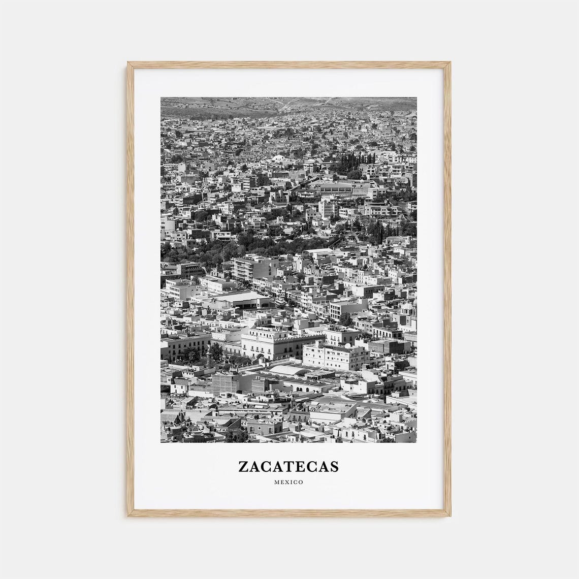 Zacatecas Mexico Dense Cityscape Aerial Black and White Poster