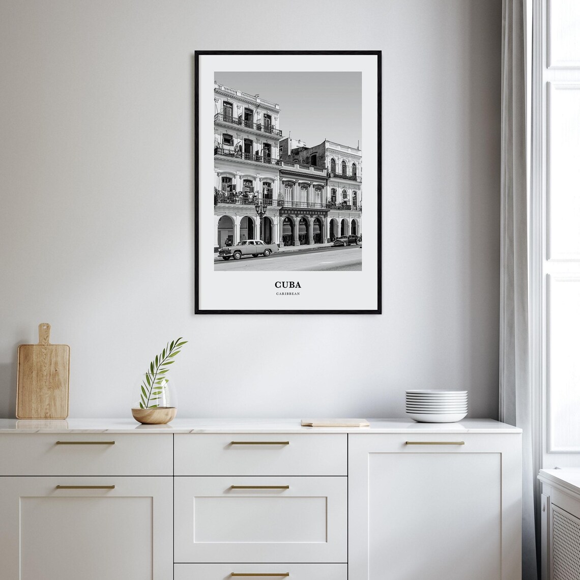 Cuba Caribbean Colonial Street Classic Cars Black White Poster - Image 2