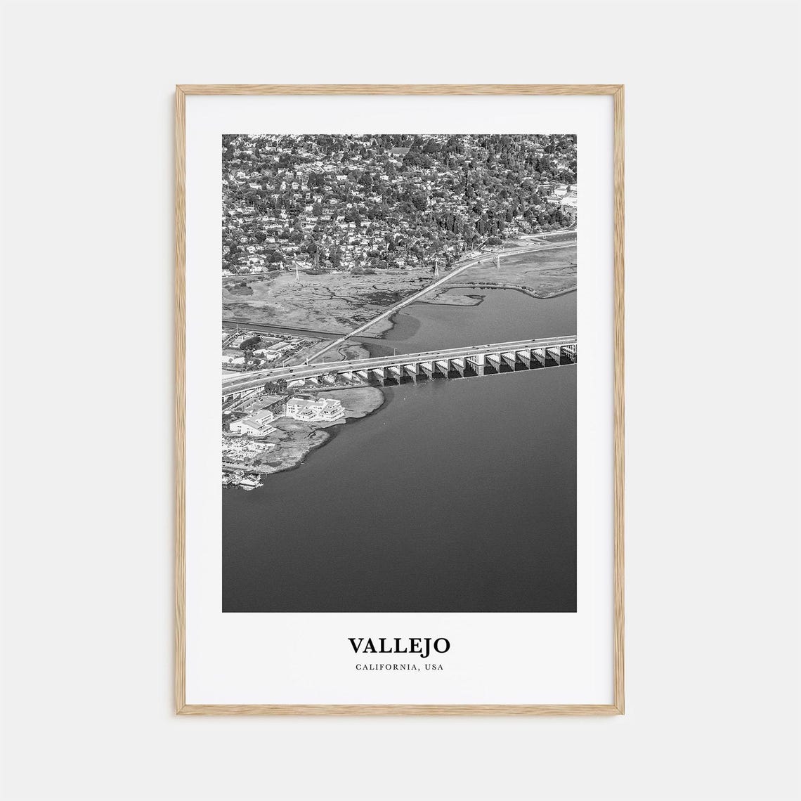 Vallejo California Bay Bridge Aerial Waterfront Monochrome Poster
