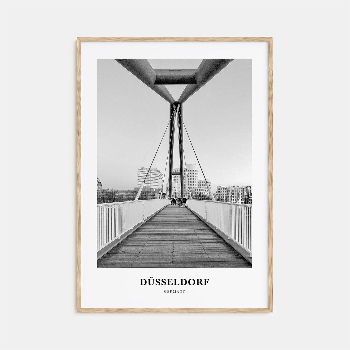 Dusseldorf Modern Cable Stayed Bridge Black and White Poster