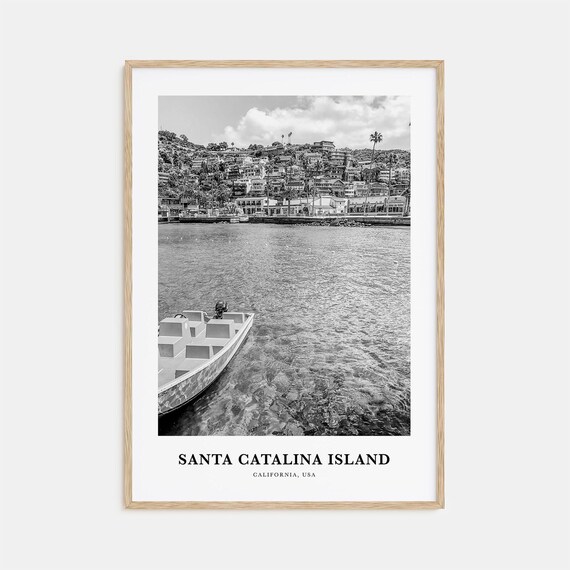 Santa Catalina Island California Harbor Boat Black White Poster