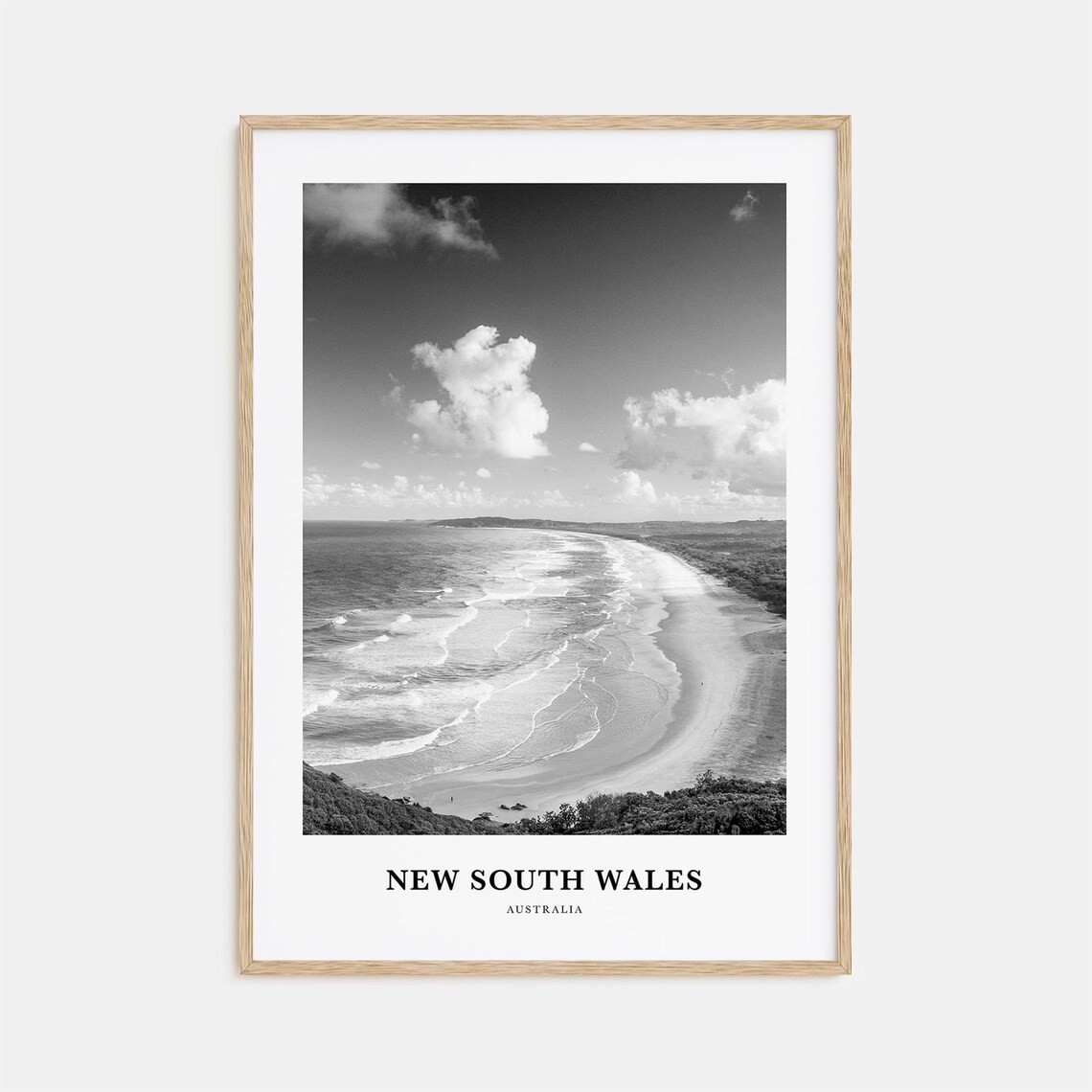 New South Wales Australia Black and White Ocean Beach Photo Poster