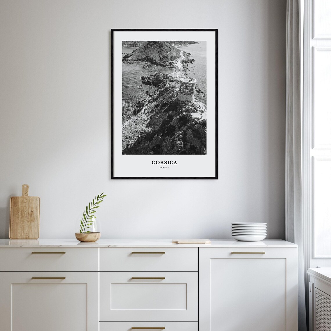 Corsica France Genoese Watchtower Coast Black and White Travel Poster - Image 2