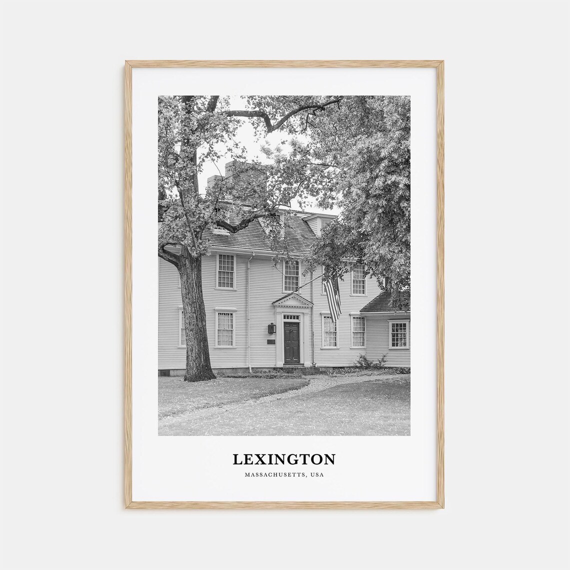 Lexington Massachusetts Colonial House Black And White Travel Poster